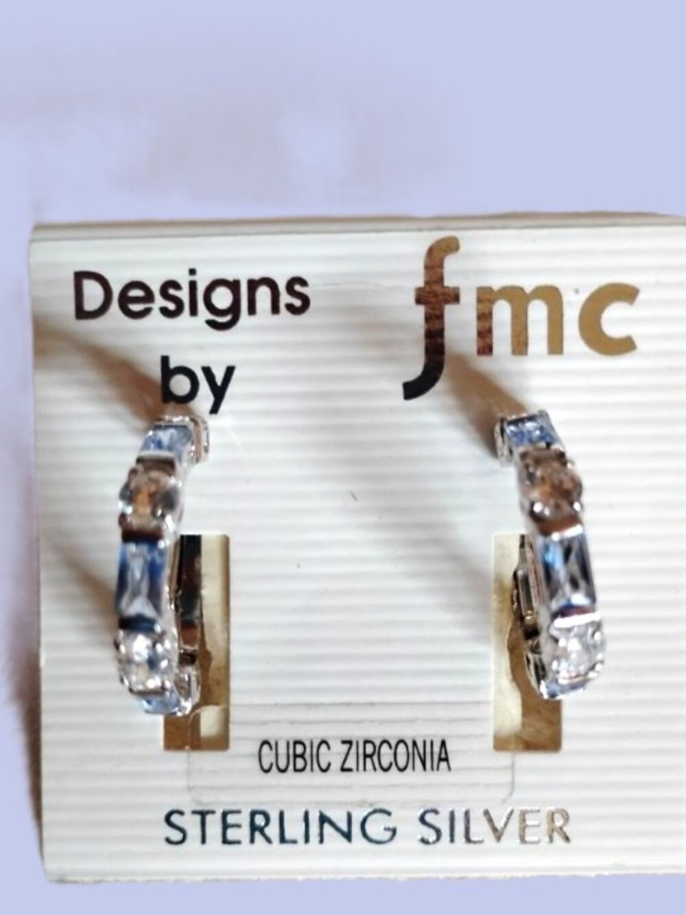 Sterling Silver pierced hoop earrings ~ pale blue & clear stones